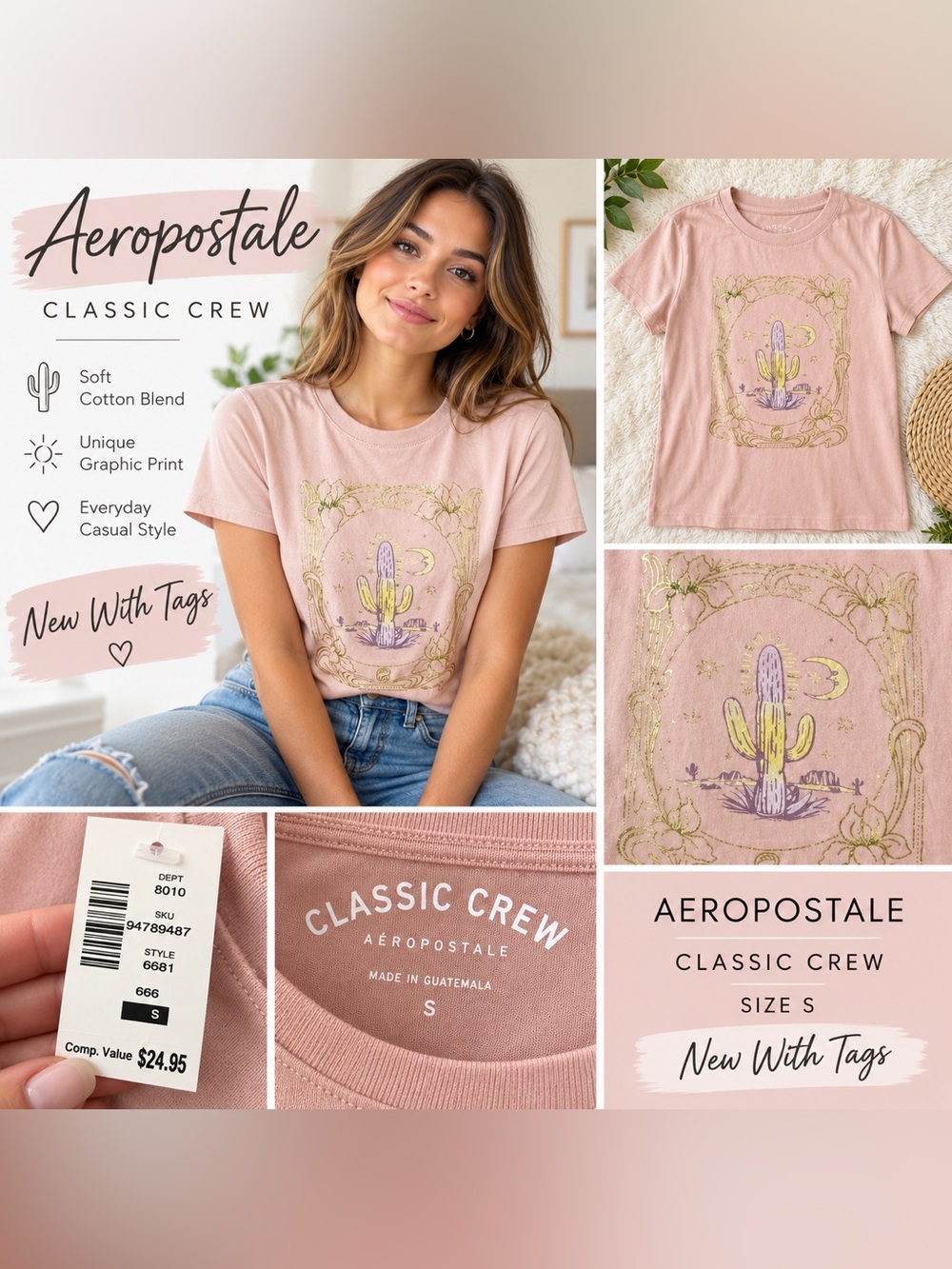 Aeropostale Dusty Pink Cactus Graphic Tee